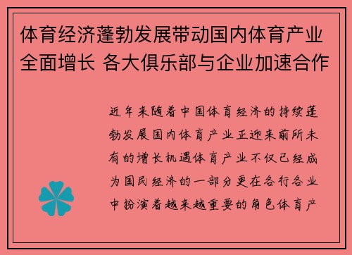 体育经济蓬勃发展带动国内体育产业全面增长 各大俱乐部与企业加速合作拓展市场